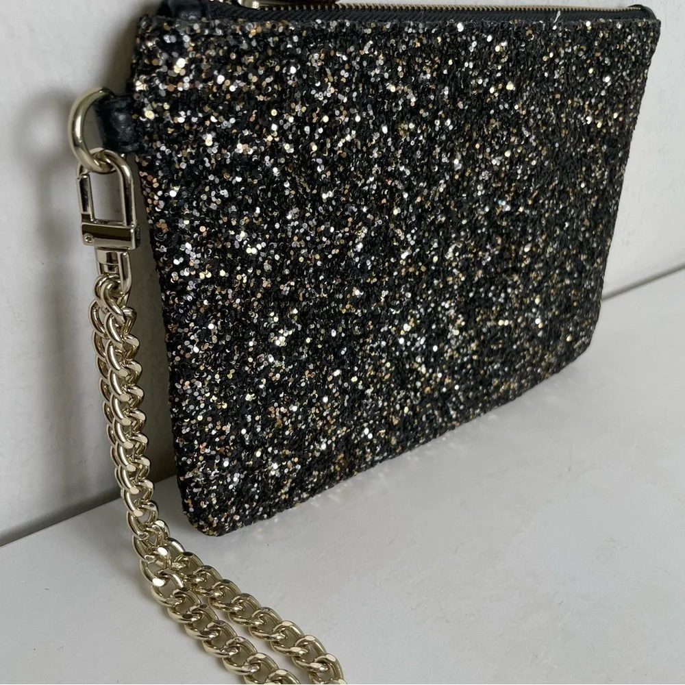 EXPRESS Y2K Gold Silver Black Glitter Sparkle Zip Wristlet Clutch